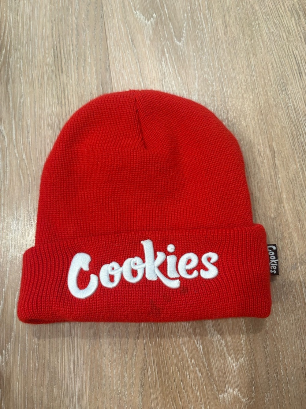 Cookies Red Knit Beanie with White Script Logo